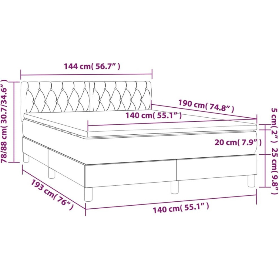 vidaXL - Boxspring - met - matras - stof - donkergrijs - 140x190 - cm vidaXL - Boxspring - met - matras - stof - donkergrijs - 140x190 - cm afbeelding 1