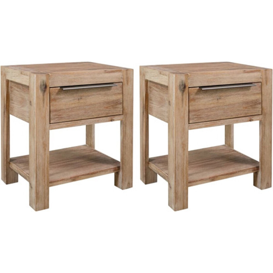 vidaXL - Nachtkastjes - met - lades - 2 - st - 40x30x48 - cm - massief - acaciahout vidaXL - Nachtkastjes - met - lades - 2 - st - 40x30x48 - cm - massief - acaciahout afbeelding 1
