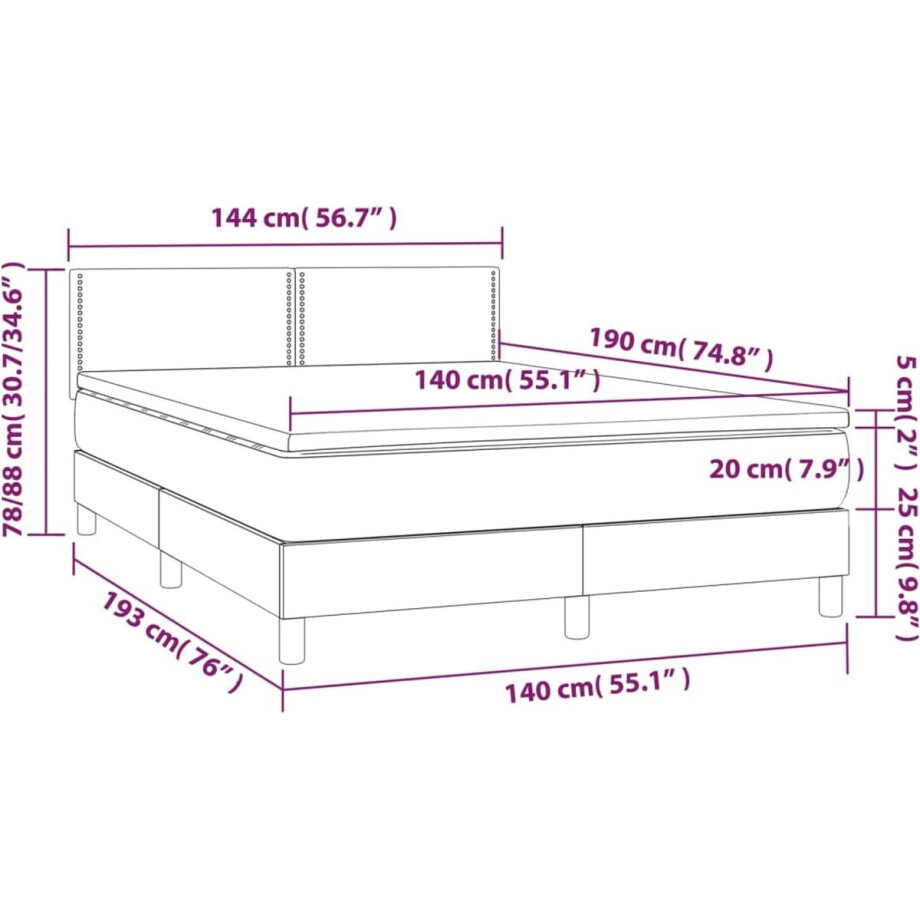 vidaXL - Boxspring - met - matras - stof - lichtgrijs - 140x190 - cm afbeelding 1