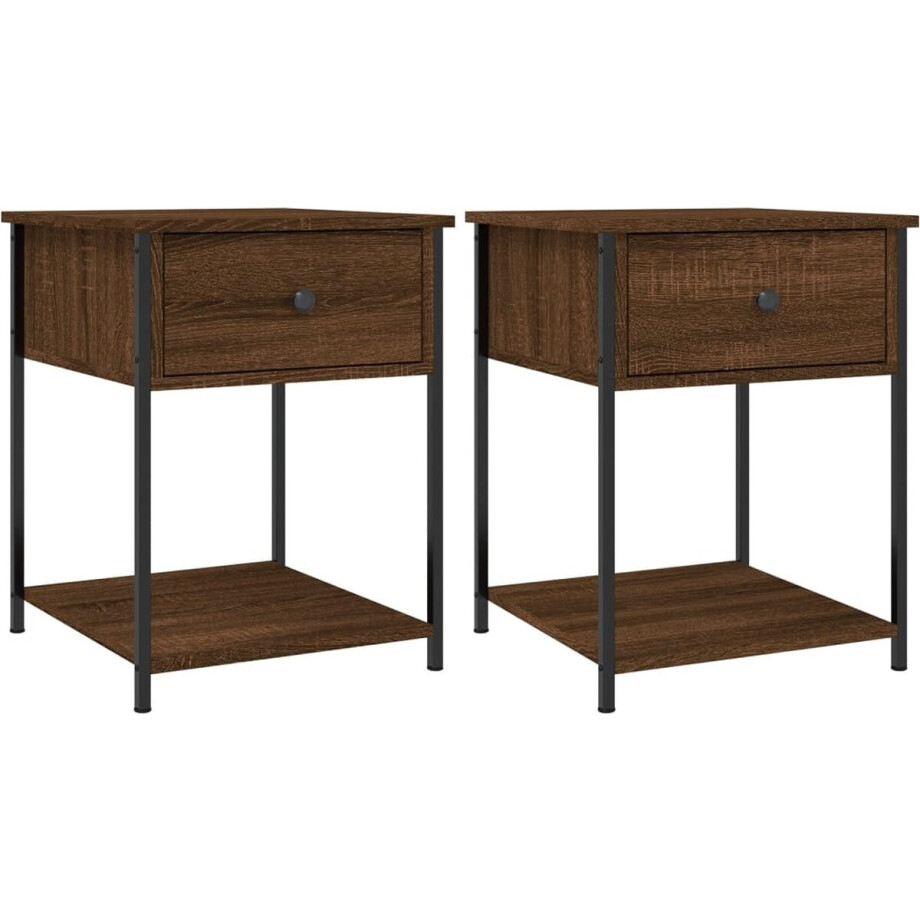 vidaXL - Nachtkastjes - 2 - st - 44x45x58 - cm - bewerkt - hout - bruin - eikenkleur afbeelding 1