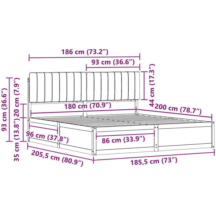 vidaXL - Bedframe - met - Gevoerde - Hoofdbord - Lichtgrijs - 180 - x - 200 - cm afbeelding 1
