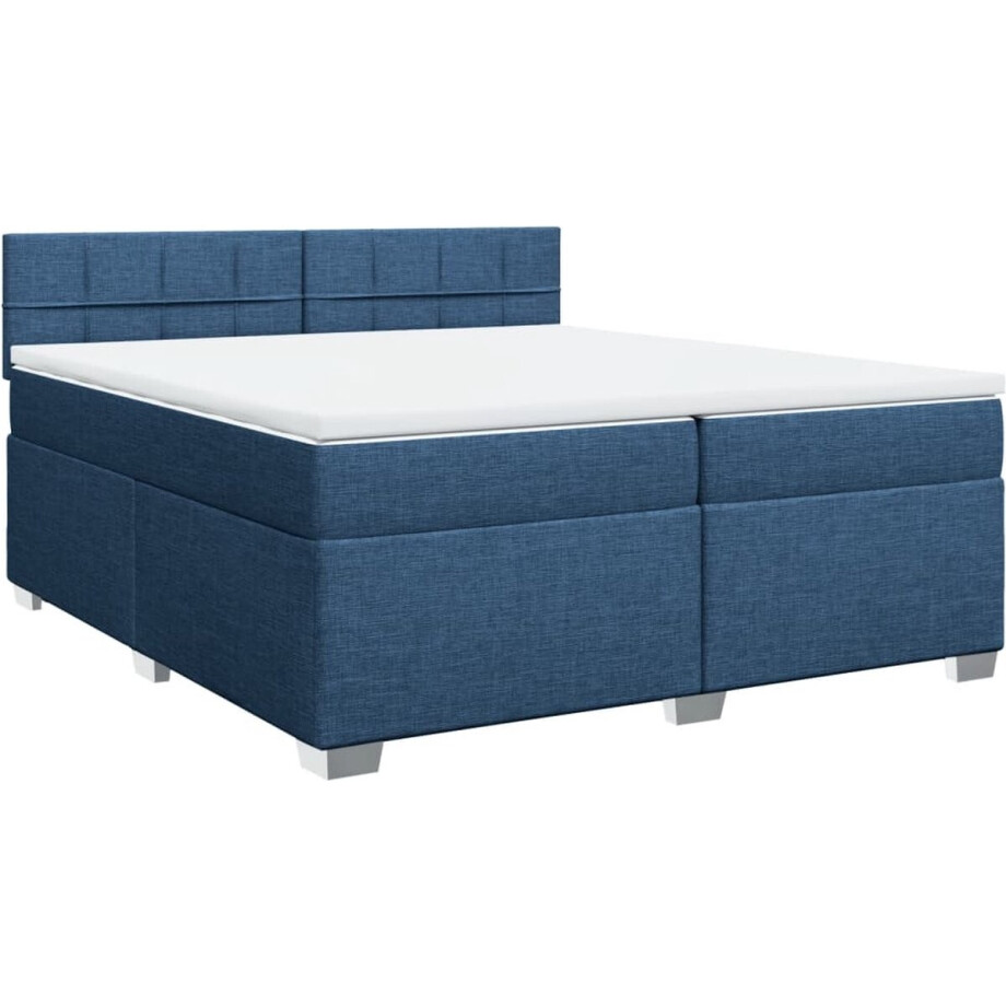 vidaXL - Boxspring - met - matras - stof - blauw - 200x200 - cm afbeelding 1