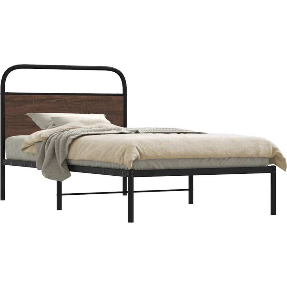 vidaXL - Bedframe - zonder - matras - bewerkt - hout - bruin - eikenkleur - 100x190 - cm afbeelding 1