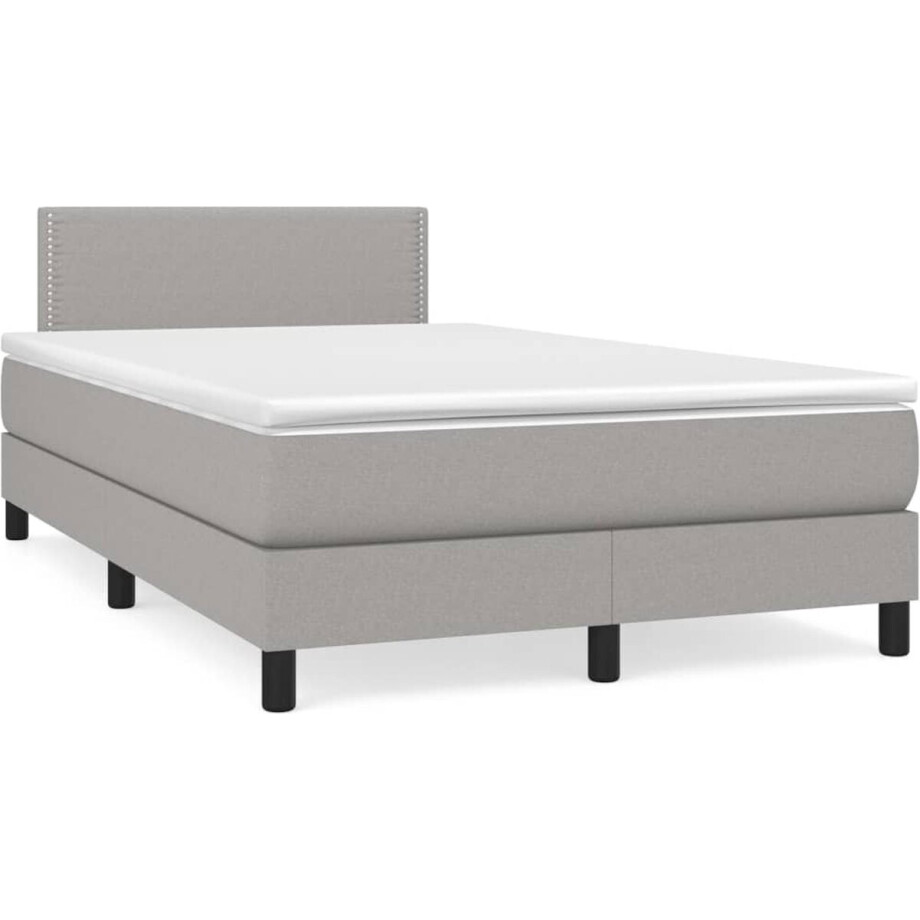 vidaXL - Boxspring - met - matras - stof - lichtgrijs - 120x200 - cm afbeelding 1