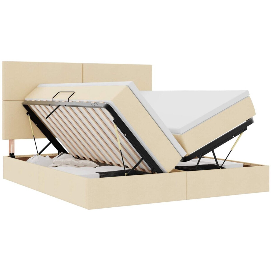 vidaXL - Opbergbed - met - hoofdeinde - Crème - 200 - x - 200 - cm - Kunstleer vidaXL - Opbergbed - met - hoofdeinde - Crème - 200 - x - 200 - cm - Kunstleer afbeelding 1