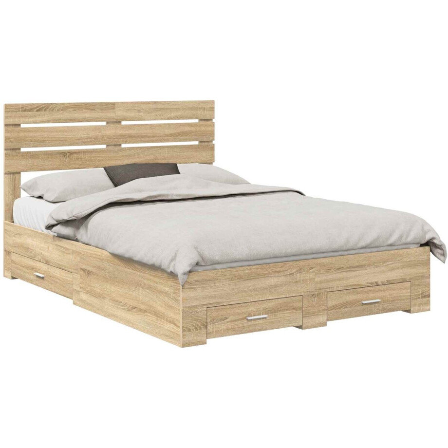 vidaXL - Bedframe - met - lade - met - hoofdeinde - met - opslag - Bewerkt - hout afbeelding 1