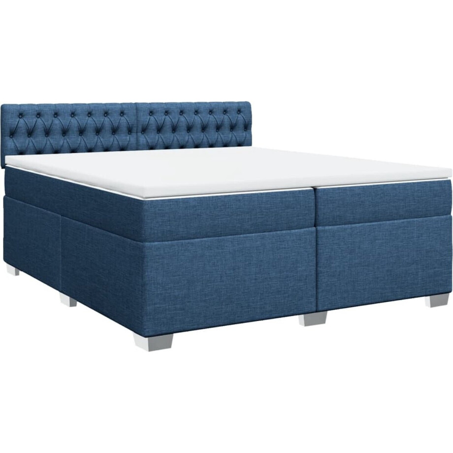 vidaXL - Boxspring - met - matras - stof - blauw - 200x200 - cm vidaXL - Boxspring - met - matras - stof - blauw - 200x200 - cm afbeelding 1