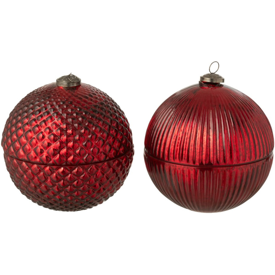 J-Line geurkaars Kerstbal - glas - bordeaux - large - 2 stuks afbeelding 1