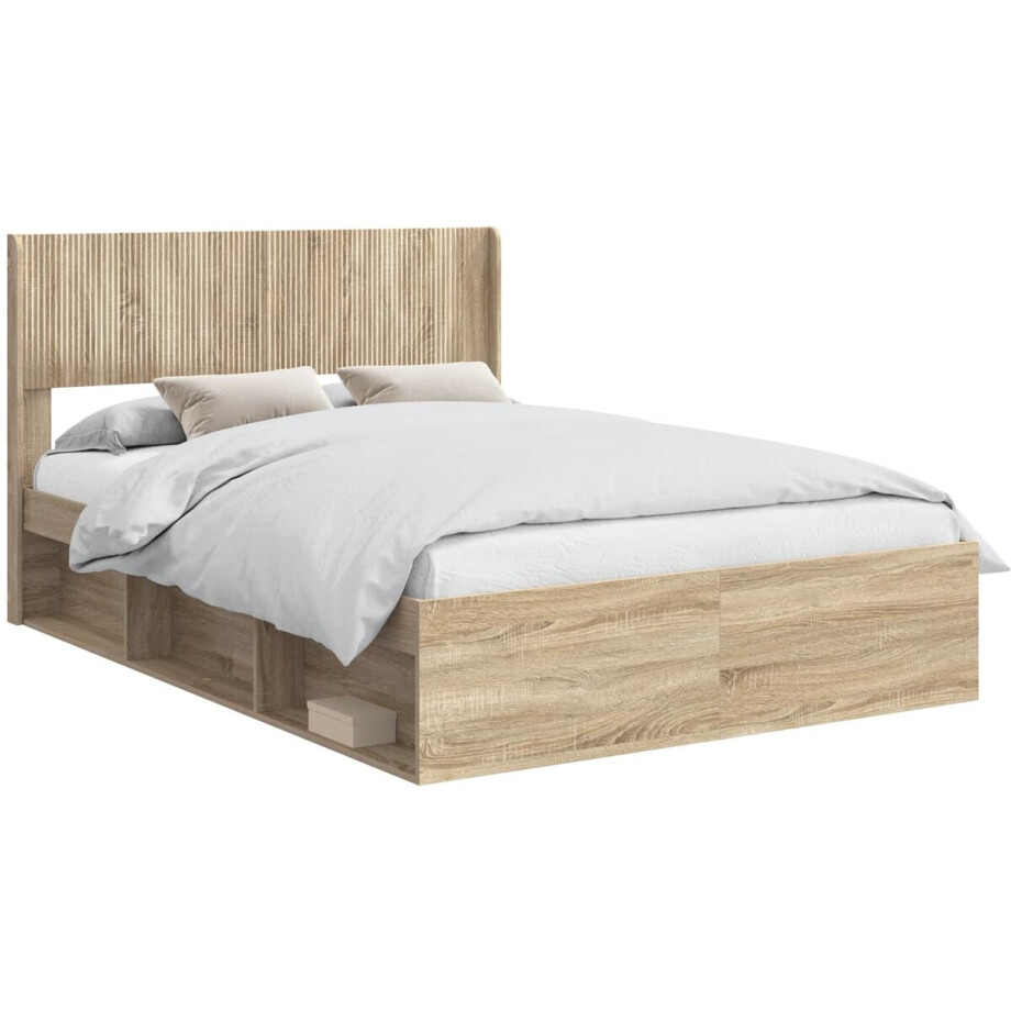 vidaXL - Bedframe - met - opbergruimte - en - hoofdbord - Sonoma - Eiken afbeelding 1