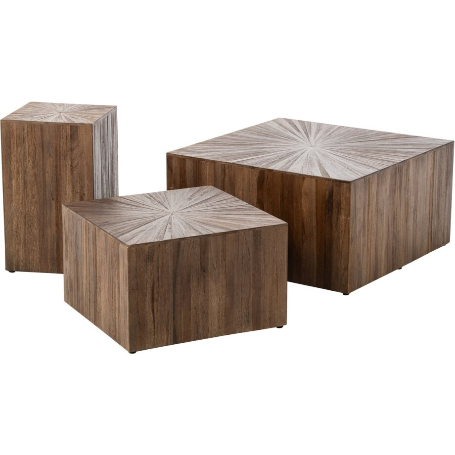J-Line Kubusvormige salontafels Ray - gerecycled hout - donkerbruin - set van 3 afbeelding 1