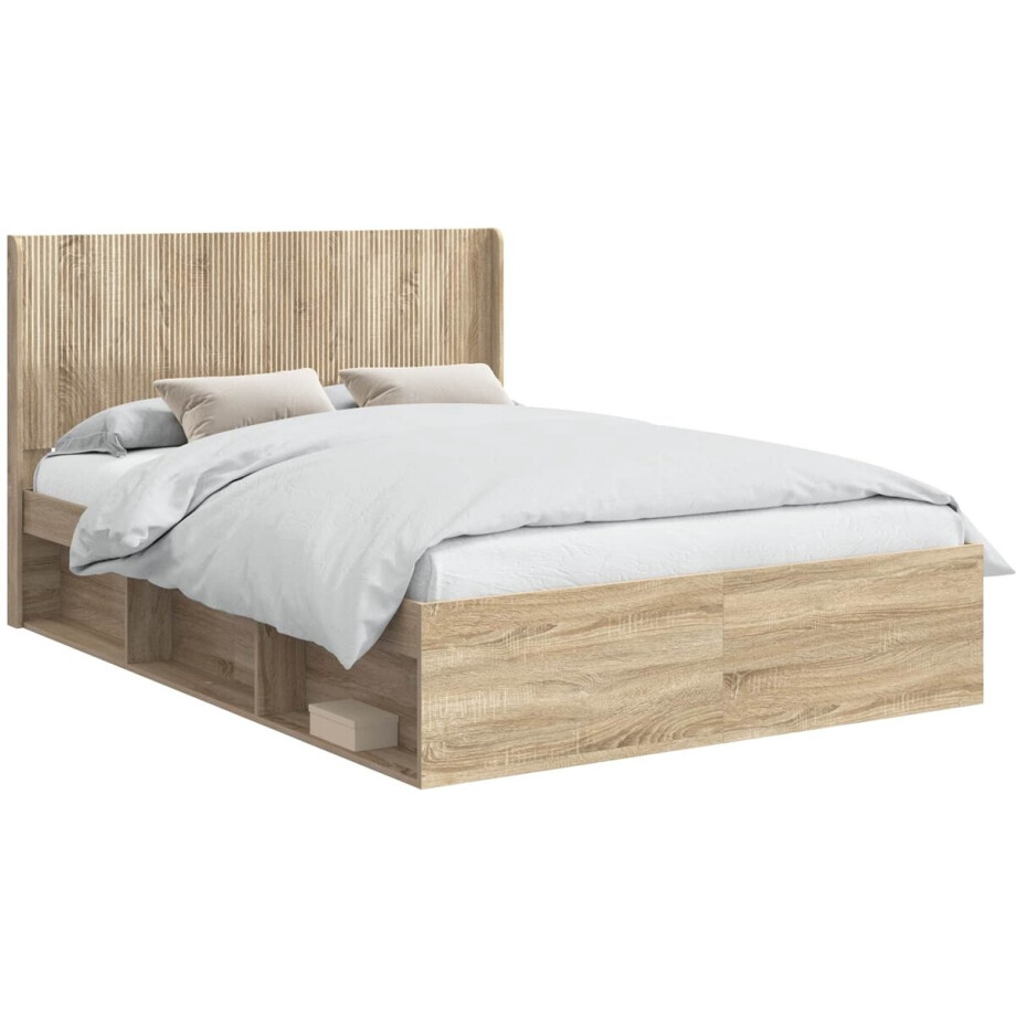vidaXL - Bedframe - met - opbergruimte - en - hoofdbord - Sonoma - Eiken vidaXL - Bedframe - met - opbergruimte - en - hoofdbord - Sonoma - Eiken afbeelding 1