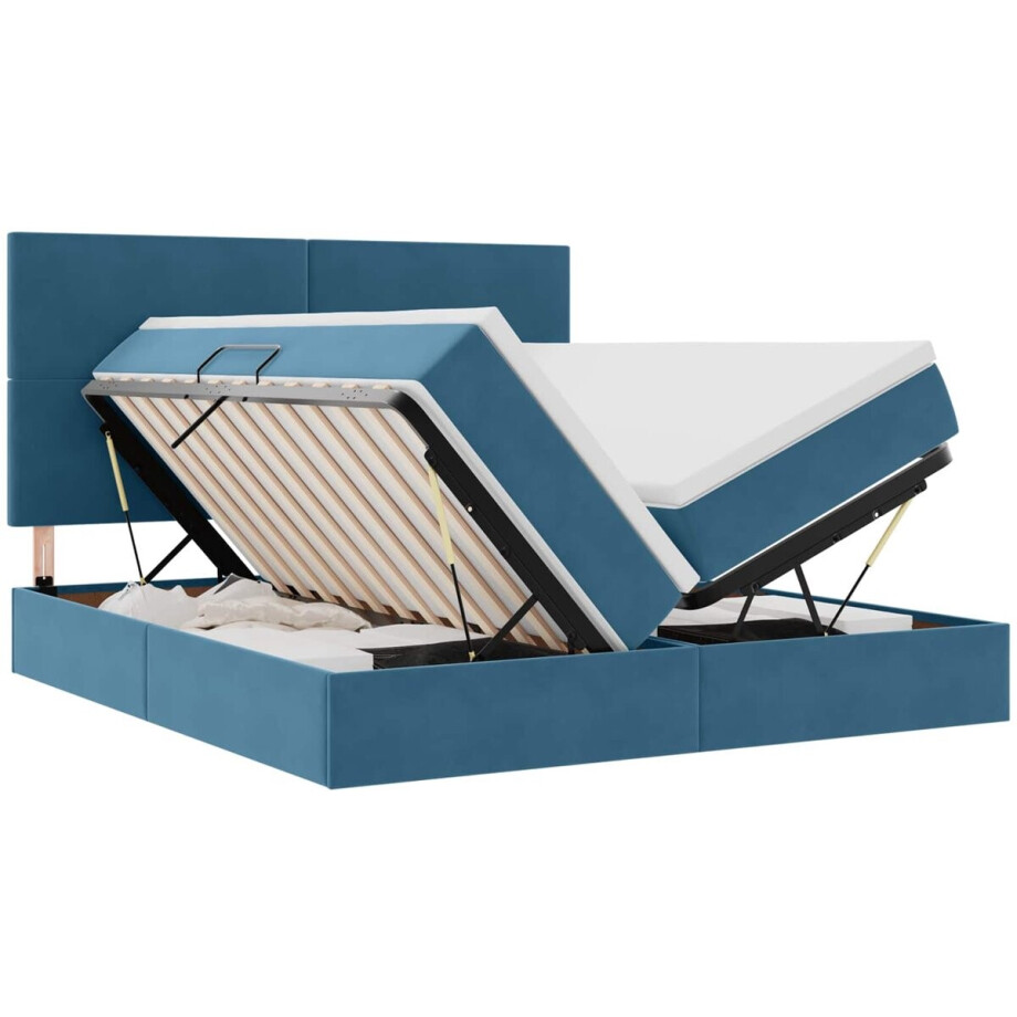 vidaXL - Opbergbed - met - hoofdeinde - Donkerblauw - 180 - x - 200 - cm - Fluweel vidaXL - Opbergbed - met - hoofdeinde - Donkerblauw - 180 - x - 200 - cm - Fluweel afbeelding 1