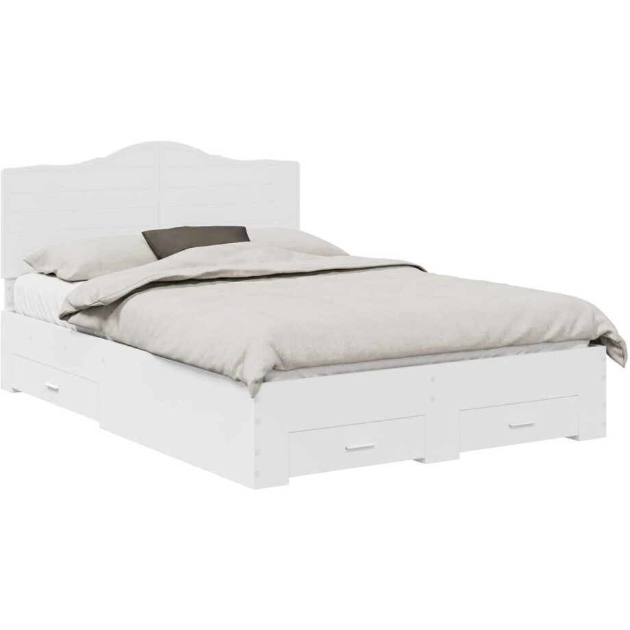 vidaXL - Bedframe - met - hoofdeinde - met - lade - Wit - 140 - x - 190 - cm - Bewerkt - hout afbeelding 1