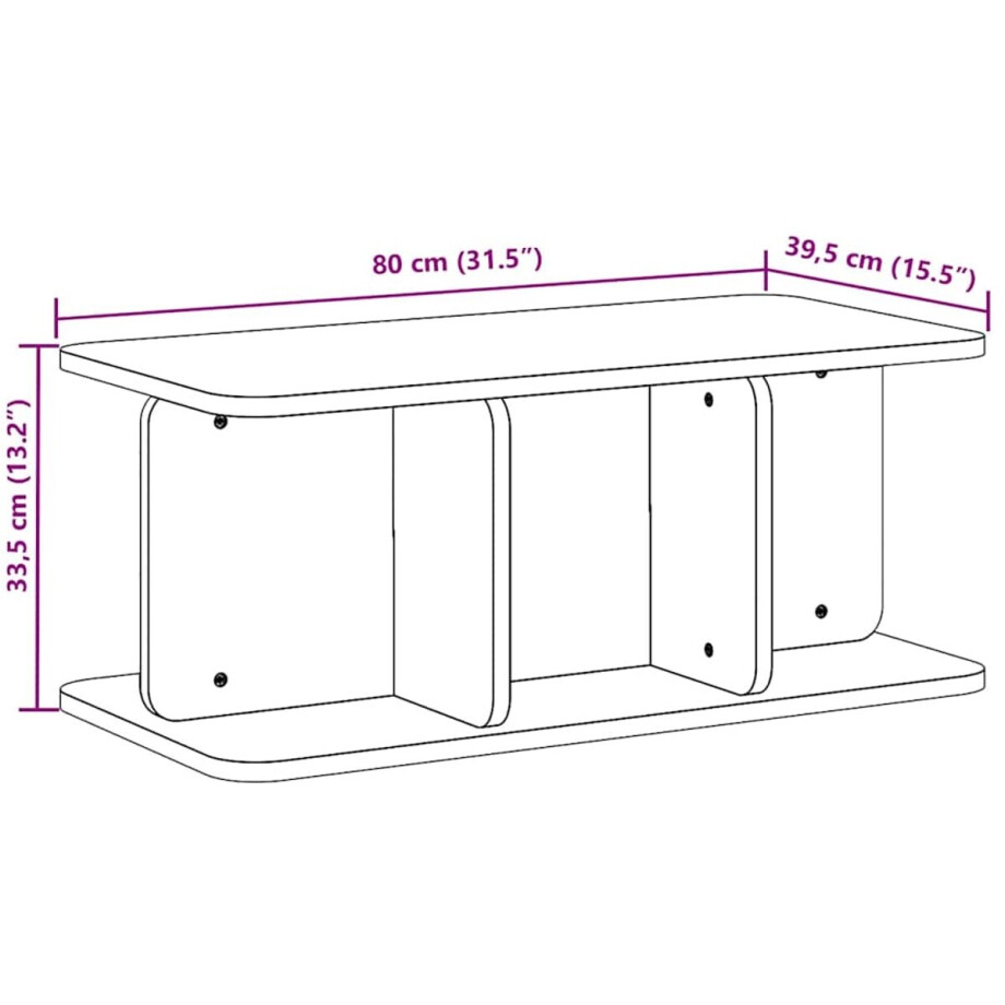 vidaXL - Salontafel - Naturel - 80 - x - 39,5 - x - 33,5 - cm - Massief - grenenhout afbeelding 1