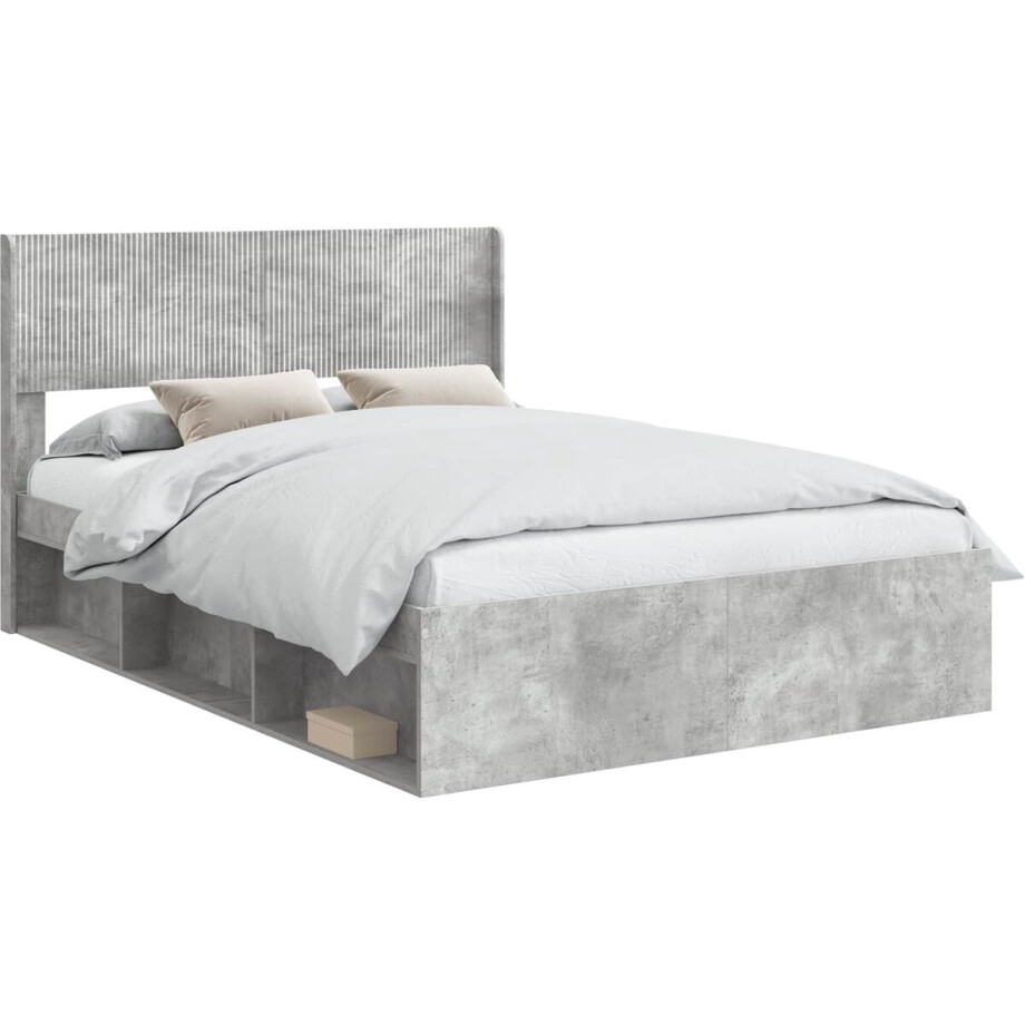 vidaXL - Bedframe - met - opbergruimte - en - hoofdbord - Betongrijs - 150 - x - 200 - cm afbeelding 1