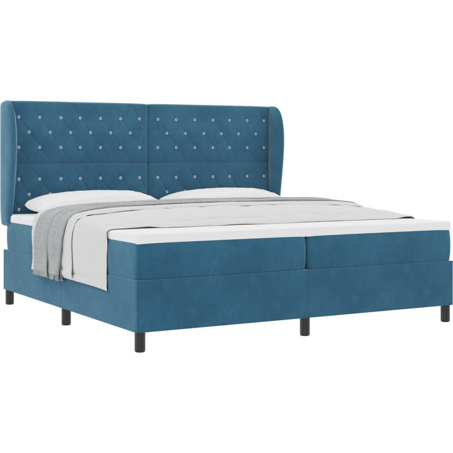 vidaXL - Boxspring - bed - met - matras - Donkerblauw - 200 - x - 200 - cm - Fluweel vidaXL - Boxspring - bed - met - matras - Donkerblauw - 200 - x - 200 - cm - Fluweel afbeelding 1