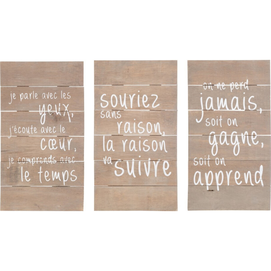 J-Line wanddecoratie Inspirerend - hout - naturel - 3 stuks afbeelding 1