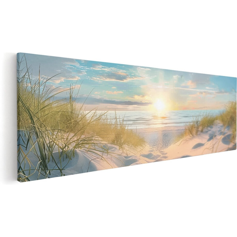 Artaza Canvas Schilderij Strand En Zee - 90x30 cm - Wanddecoratie Duinen - Muurdecoratie Zonsondergang - Schilderijen Op Canvas Kust afbeelding 1