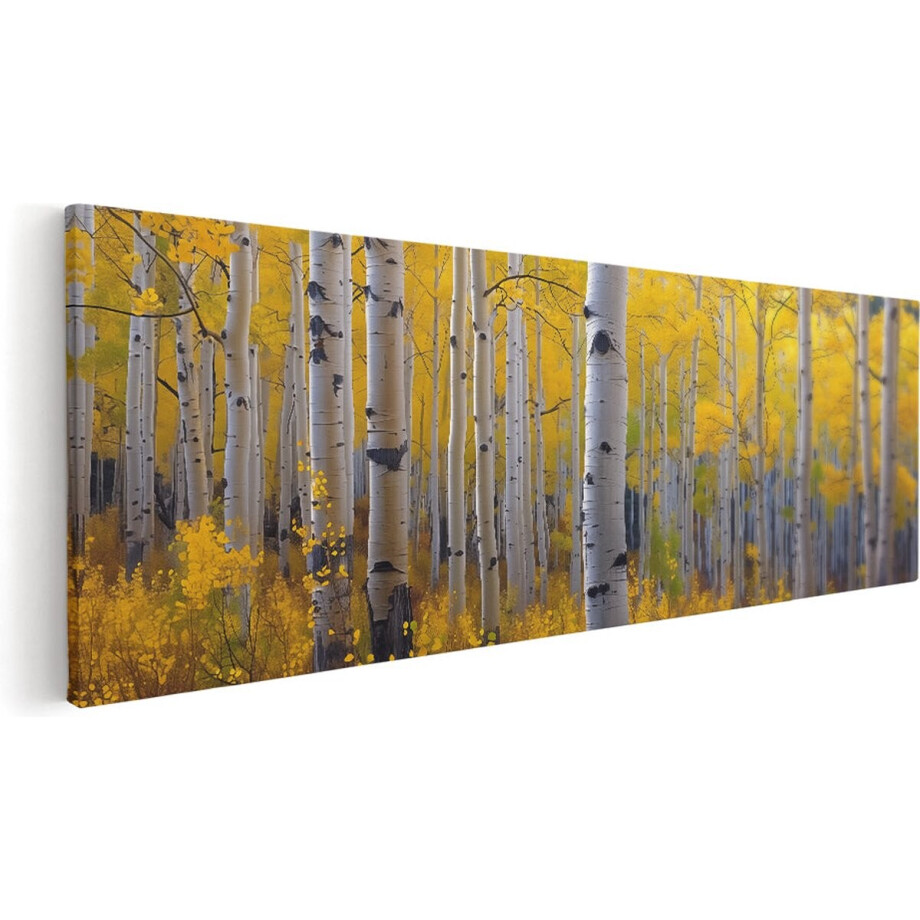 Artaza Canvas Schilderij Berkenbos - 120x40 cm - Groot - Wanddecoratie Herfst - Muurdecoratie Bomen - Schilderijen Op Canvas Landschap - Geel afbeelding 1