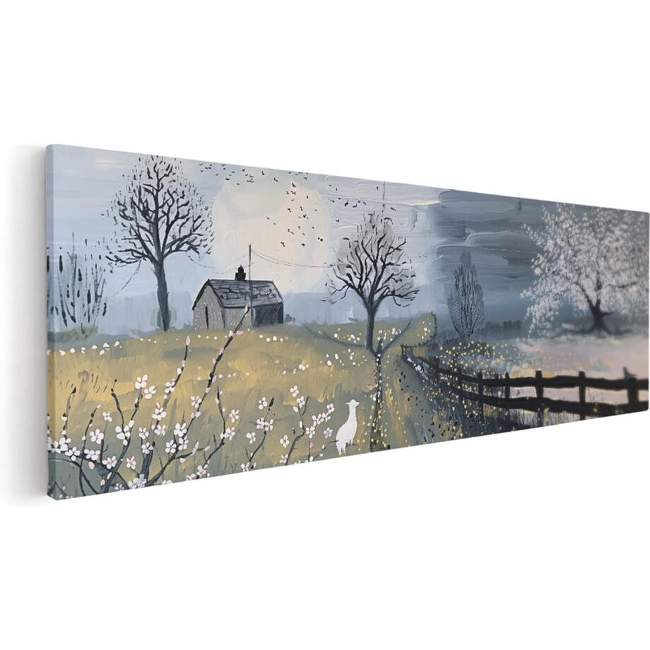 Artaza Canvas Schilderij Veld met Bomen en een Hek - 90x30 cm - Wanddecoratie Woonkamer - Schilderijen - Muurdecoratie Artaza Canvas Schilderij Veld met Bomen en een Hek - 90x30 cm - Wanddecoratie Woonkamer - Schilderijen - Muurdecoratie afbeelding 1