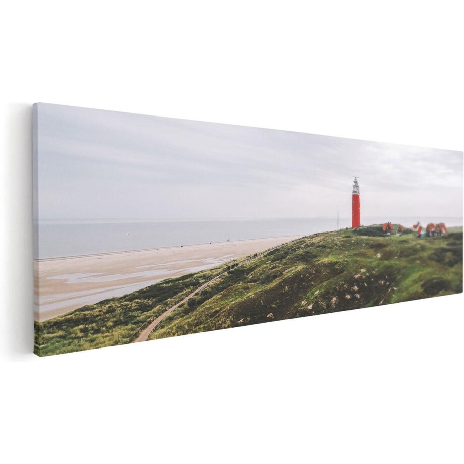 Artaza Canvas Schilderij Vuurtoren Texel - 120x40 cm - Groot - Wanddecoratie Zee - Muurdecoratie Duinen - Schilderijen Op Canvas Strand afbeelding 1