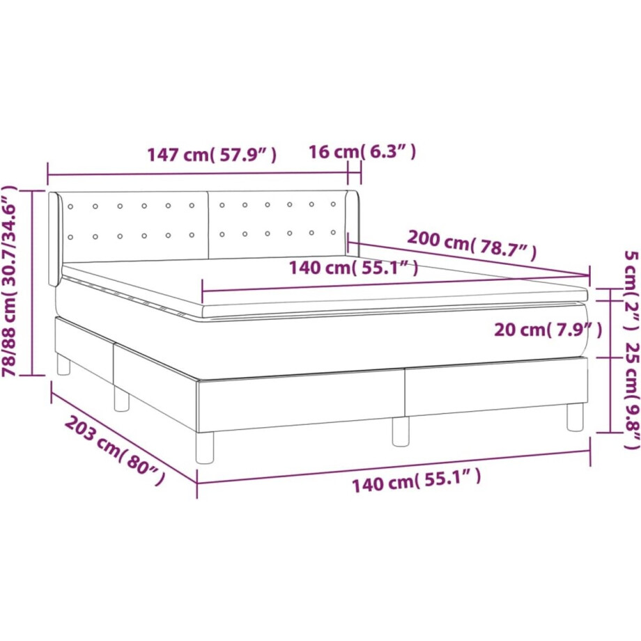 vidaXL - Boxspring - met - matras - stof - donkergrijs - 140x200 - cm afbeelding 1