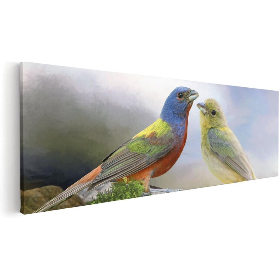 Artaza Canvas Schilderij Getekende Gorzen Vogels - Kleur - Abstract - 120x40 - Groot - Foto Op Canvas - Canvas Print afbeelding 1