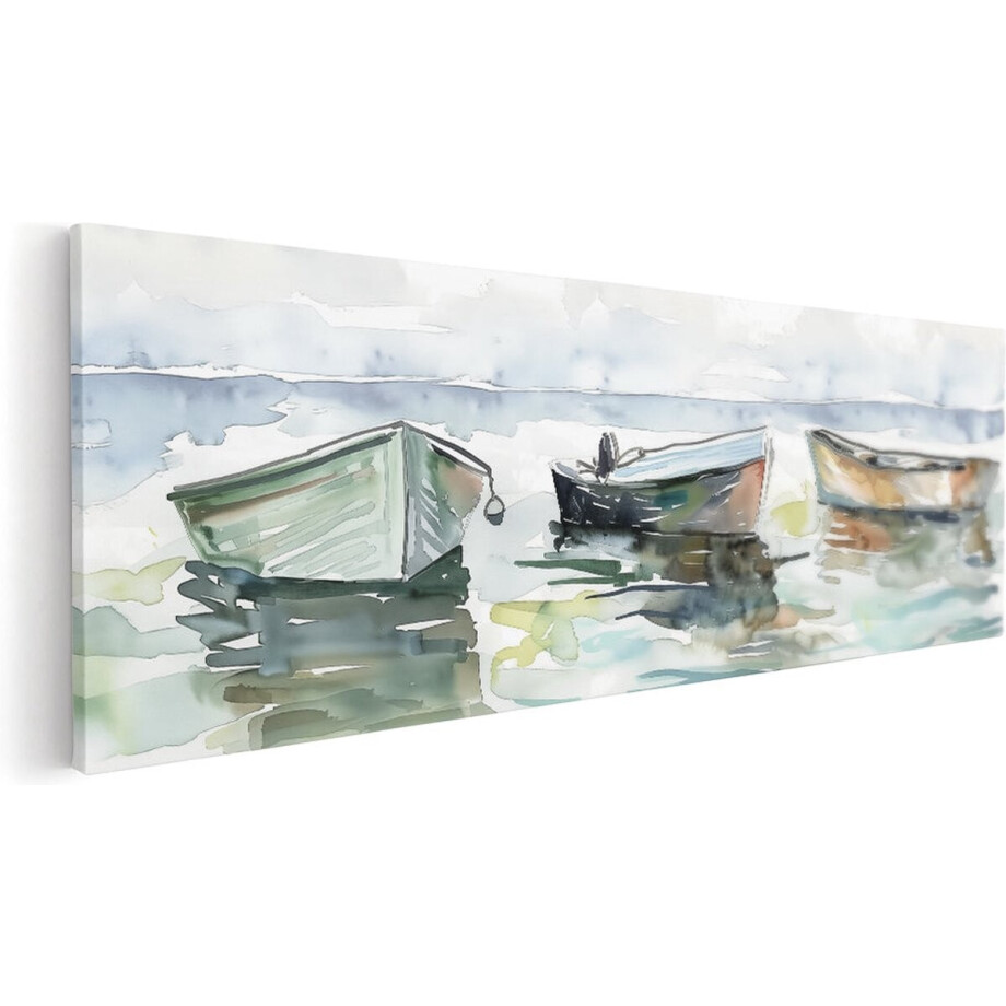 Artaza Canvas Schilderij Boot - 120x40 cm - Groot - Wanddecoratie Zee - Muurdecoratie Strand - Schilderijen Op Canvas afbeelding 1