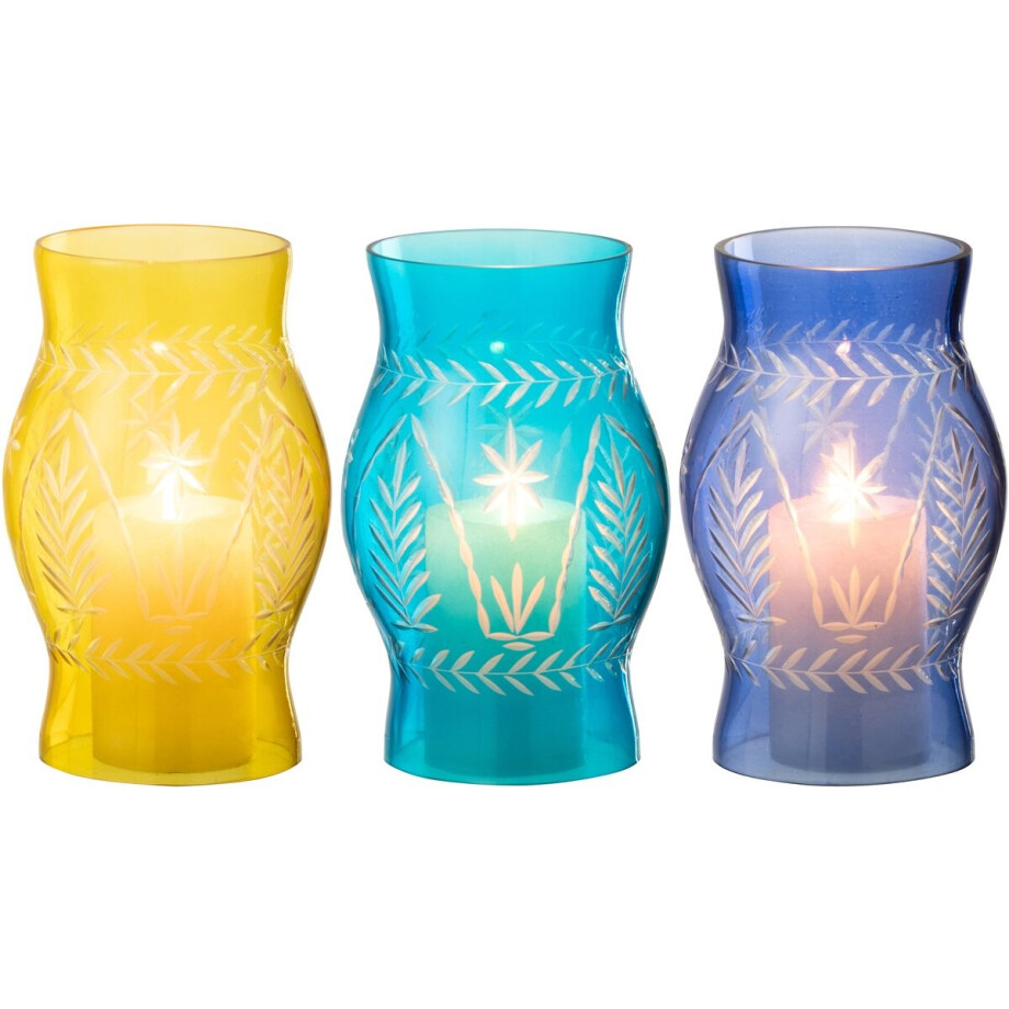 J-Line windlicht Tarifa - glas - mix - 3 stuks afbeelding 1