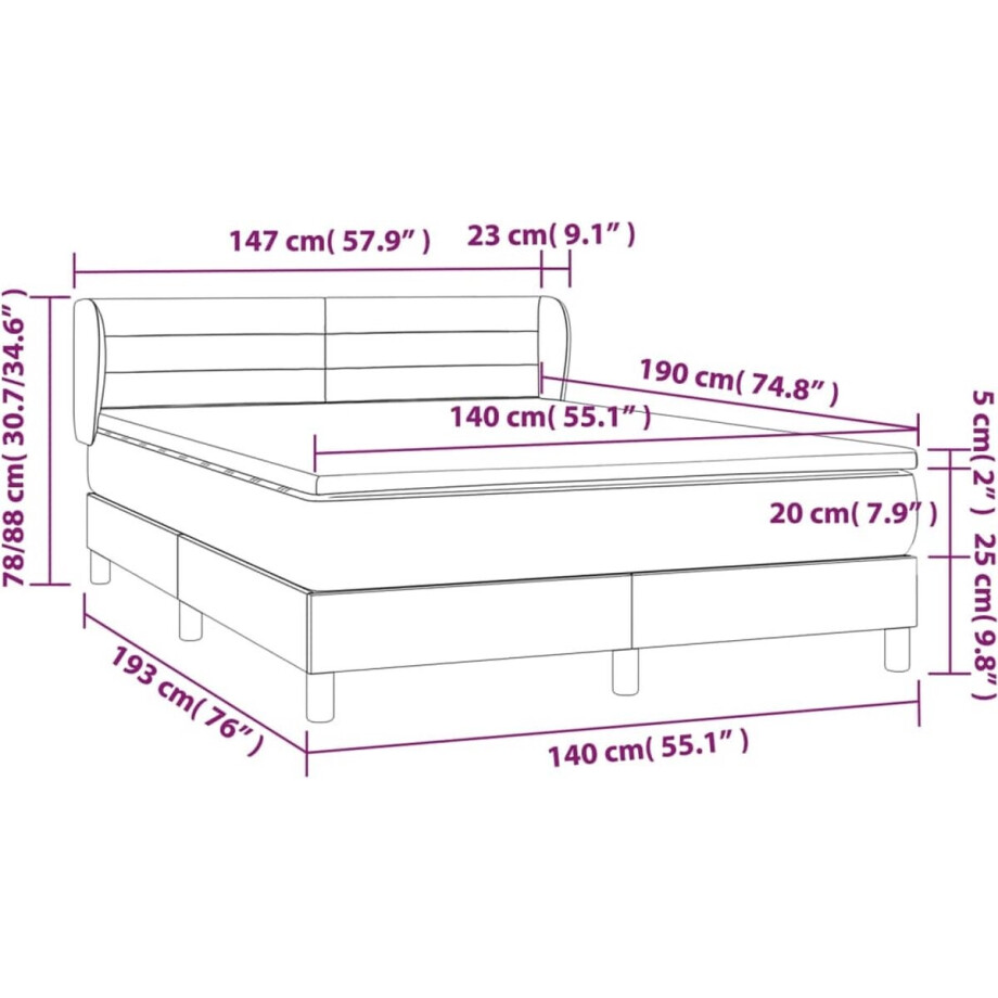 vidaXL - Boxspring - met - matras - stof - zwart - 140x190 - cm afbeelding 1