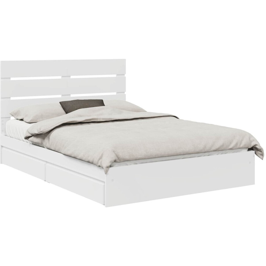 vidaXL - Opbergbed - met - lade - met - hoofdeinde - Wit - 160 - x - 200 - cm - Bewerkt - hout vidaXL - Opbergbed - met - lade - met - hoofdeinde - Wit - 160 - x - 200 - cm - Bewerkt - hout afbeelding 1