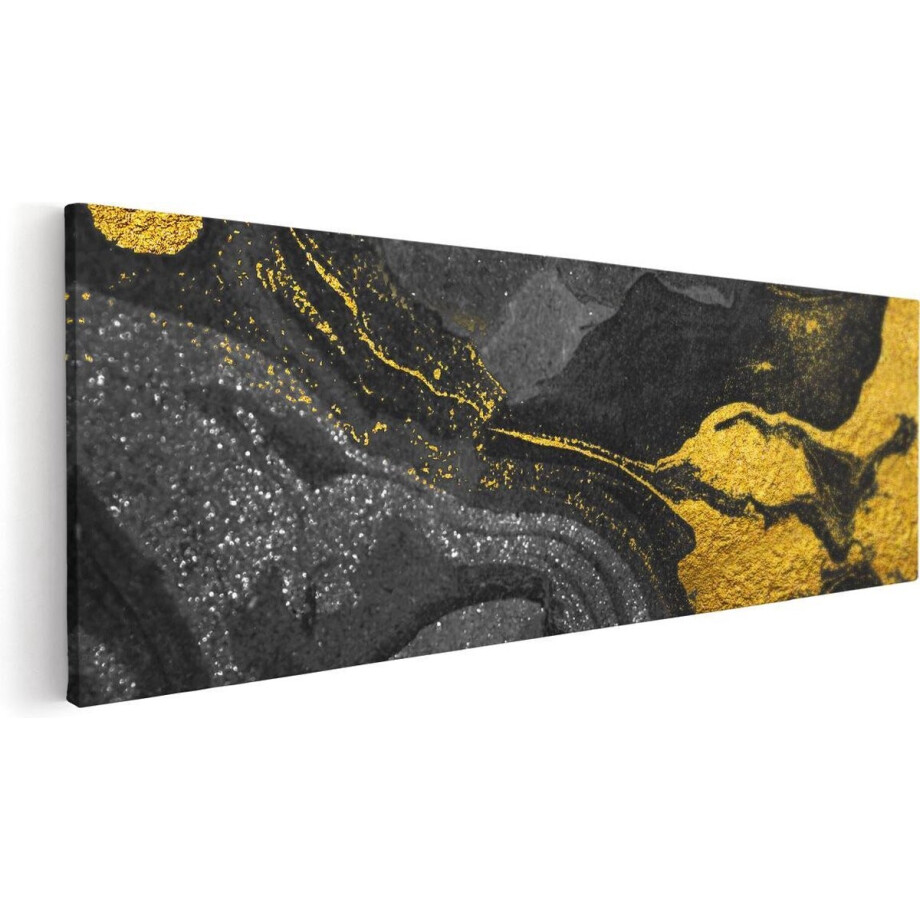 Artaza Canvas Schilderij Abstract - 120x40 cm - Groot - Wanddecoratie Marmer Goud - Muurdecoratie Woonkamer - Schilderijen Op Canvas afbeelding 1