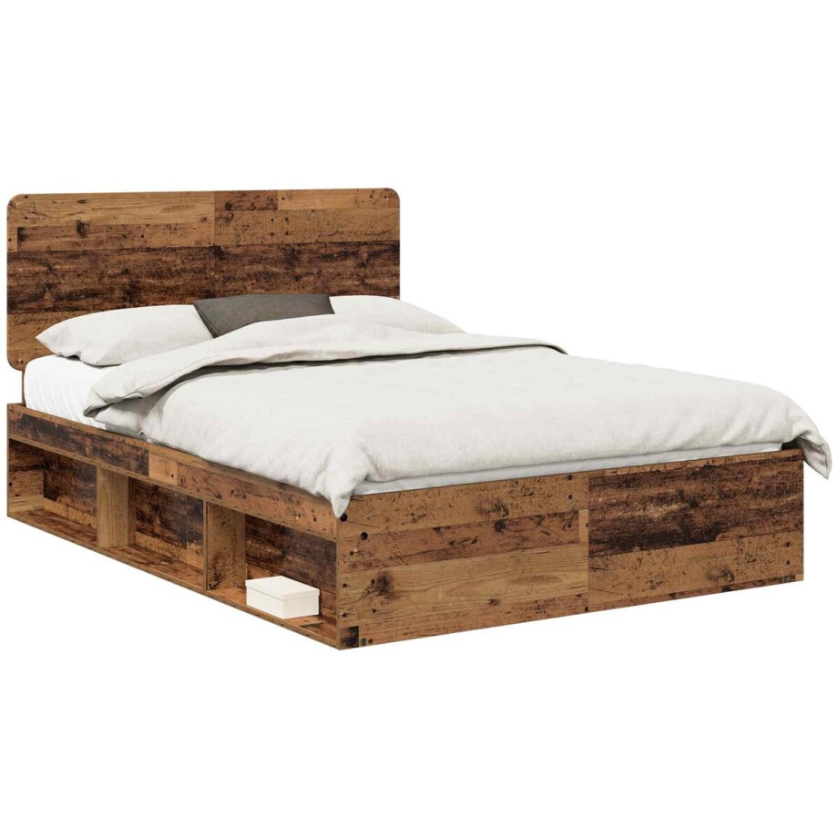 vidaXL - Bedframe - met - hoofdeinde - Oudhout - 140 - x - 190 - cm - Massief - grenenhout afbeelding 1