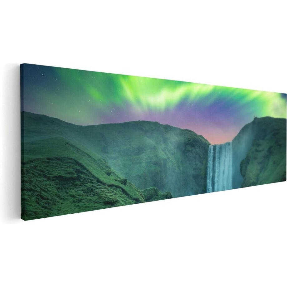 Artaza Canvas Schilderij Waterval Met Het Groene Noorderlicht - 60x20 - Foto Op Canvas - Canvas Print Artaza Canvas Schilderij Waterval Met Het Groene Noorderlicht - 60x20 - Foto Op Canvas - Canvas Print afbeelding 1