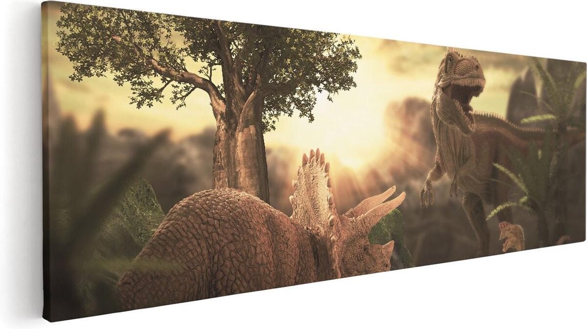 Artaza Canvas Schilderij Dinosauriërs in de Natuur - Dino's  - 90x30 - Foto Op Canvas - Canvas Print afbeelding 1
