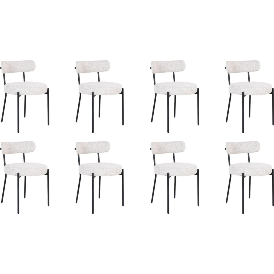 QUVIO Eetkamerstoelen Leanne - Eetkamerstoel - Bouclé - Staal - Wit - Set van 8 QUVIO Eetkamerstoelen Leanne - Eetkamerstoel - Bouclé - Staal - Wit - Set van 8 afbeelding 1