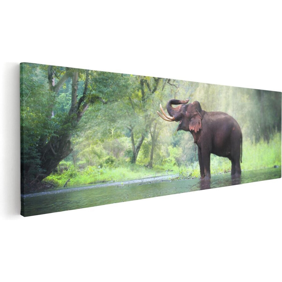 Artaza Canvas Schilderij Olifant - 90x30 cm - Wanddecoratie Jungle - Muurdecoratie Bos - Schilderijen Op Canvas afbeelding 1