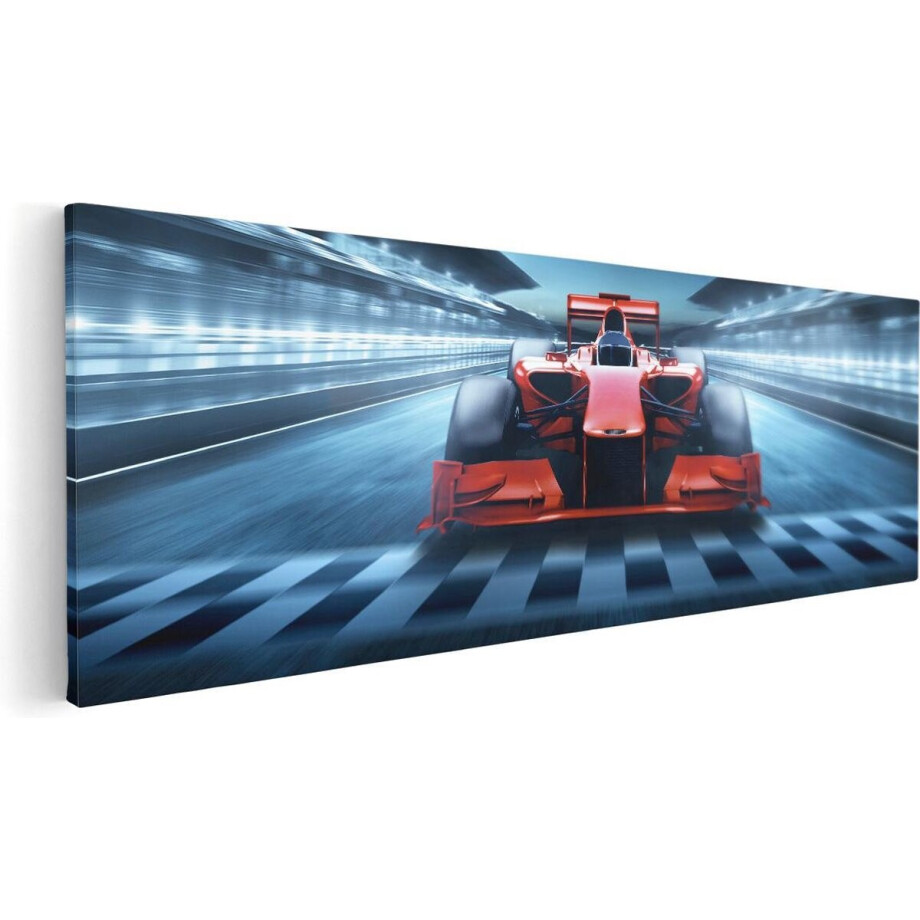 Artaza Canvas Schilderij Formule 1 Auto bij de Finish - Rood - 90x30 cm - Wanddecoratie Woonkamer - Schilderijen - Muurdecoratie afbeelding 1