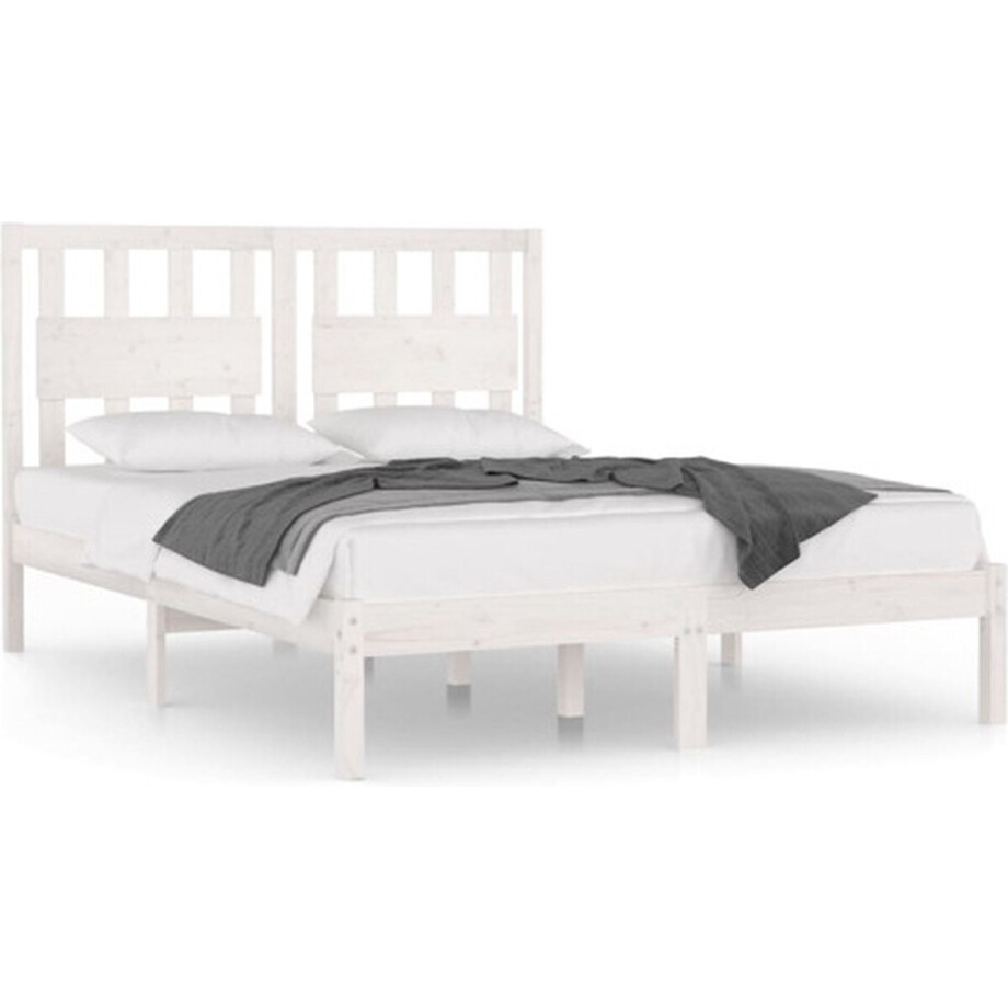 vidaXL - Bedframe - massief - grenenhout - wit - 180x200 - cm afbeelding 1