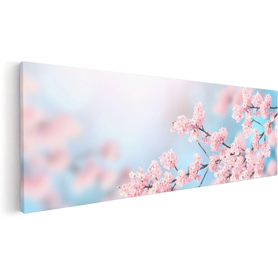 Artaza Canvas Schilderij Bloesem - 120x40 cm - Groot - Wanddecoratie Bloemen - Muurdecoratie Kersenbloesem - Schilderijen Op Canvas Roze afbeelding 1