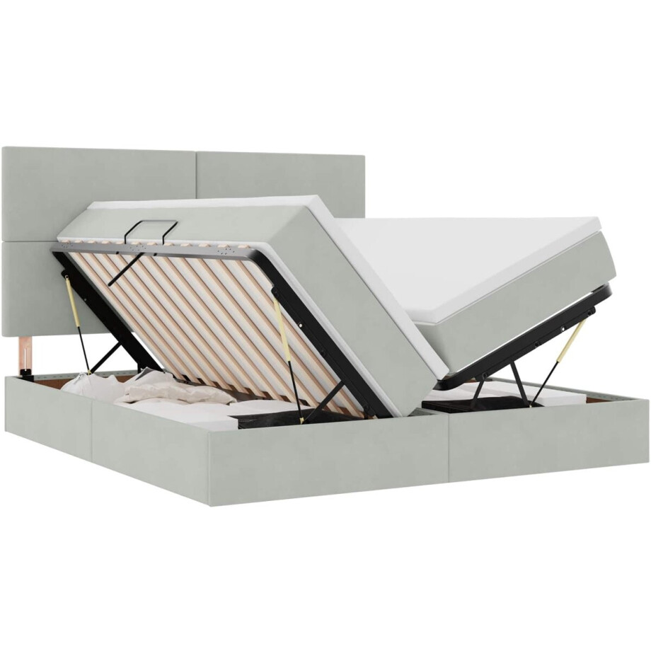 vidaXL - Opbergbed - met - hoofdeinde - Lichtgrijs - 180 - x - 200 - cm - Fluweel afbeelding 1