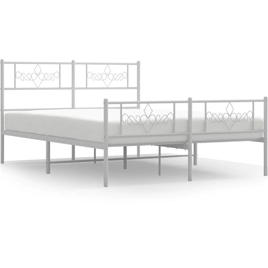 vidaXL - Bedframe - met - hoofd- - en - voeteneinde - metaal - wit - 140x190 - cm afbeelding 1