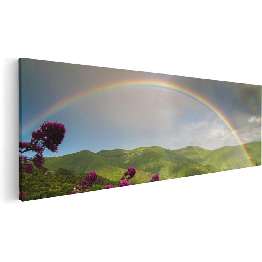 Artaza Canvas Schilderij Regenboog in de Heuvel Bossen - 60x20 - Foto Op Canvas - Canvas Print afbeelding 1