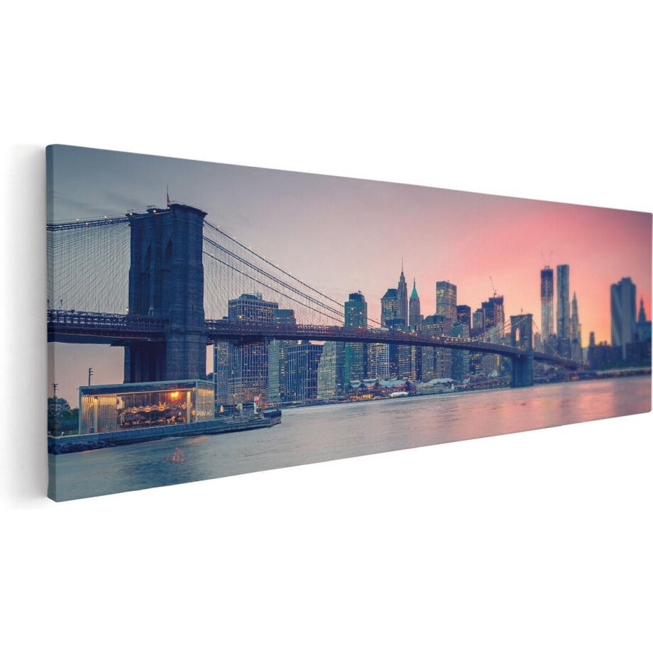 Artaza Canvas Schilderij New York Brooklyn Brug Bij Zonsondergang - 90x30 - Foto Op Canvas - Canvas Print Artaza Canvas Schilderij New York Brooklyn Brug Bij Zonsondergang - 90x30 - Foto Op Canvas - Canvas Print afbeelding 1