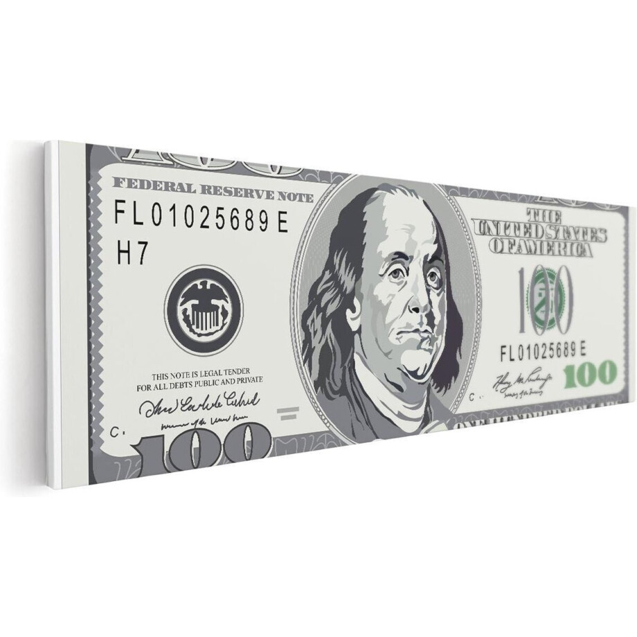 Artaza Canvas Schilderij Geld Dollar Biljet - Briefje van 100 Dollar - 120x40 - Groot - Foto Op Canvas - Canvas Print afbeelding 1