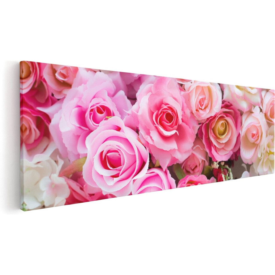 Artaza Canvas Schilderij Roze Rozen Achtergrond - Bloemen - 120x40 - Groot - Foto Op Canvas - Canvas Print afbeelding 1