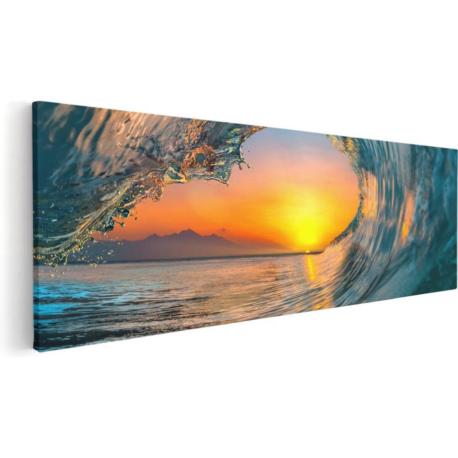 Artaza Canvas Schilderij Golf - 60x20 cm - Wanddecoratie Zeezicht - Muurdecoratie Zonsondergang - Kamer Accessoires Strand afbeelding 1