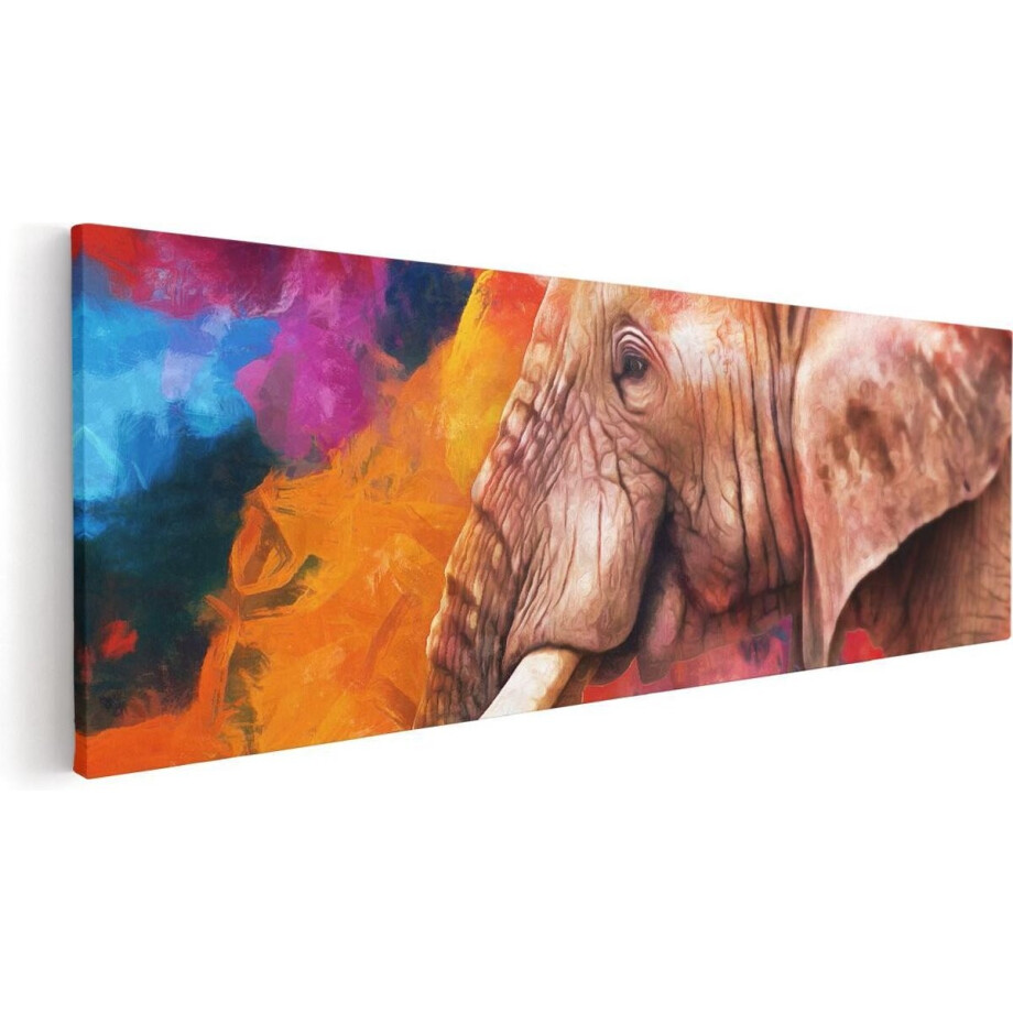 Artaza Canvas Schilderij Kleurrijke Olifant - Abstract - 90x30 - Foto Op Canvas - Canvas Print afbeelding 1