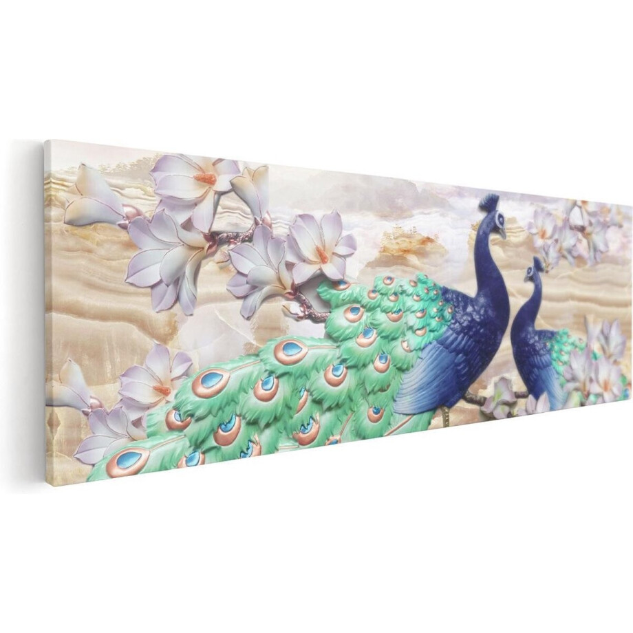 Artaza Canvas Schilderij Twee Pauwen Bij Elkaar Met Bloemen - Liefde - 60x20 - Foto Op Canvas - Canvas Print Artaza Canvas Schilderij Twee Pauwen Bij Elkaar Met Bloemen - Liefde - 60x20 - Foto Op Canvas - Canvas Print afbeelding 1