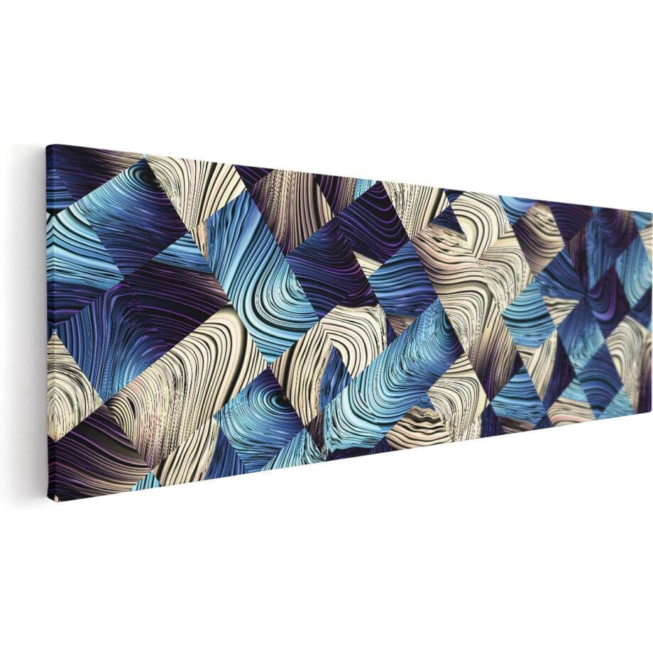 Artaza Canvas Schilderij Geometrische Wanddecoratie - 60x20 cm - Muurdecoratie Abstract - Canvas Schilderij Woonkamer - Kamer Accessoires Blauw afbeelding 1